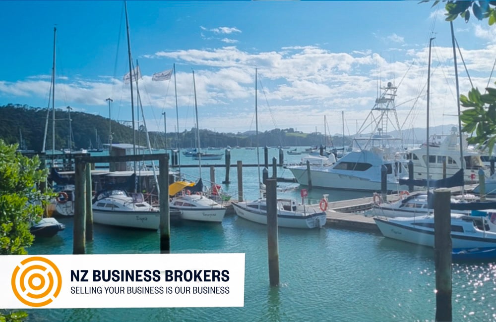 Yachts and boats moored at Opua marina in the Bay of Islands, New Zealand
