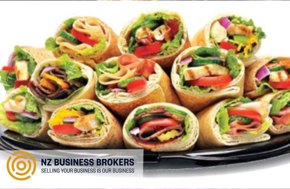 Platter of fresh filled wraps at a West Auckland quick serve restaurant