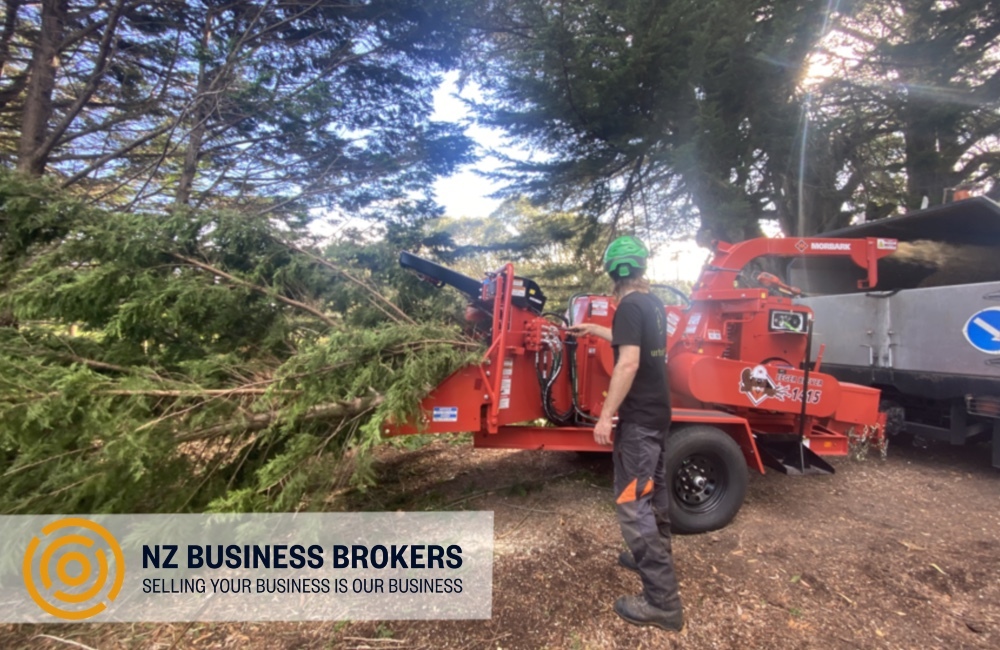 Arborist operating a wood chipper during tree removal in Wallaceville